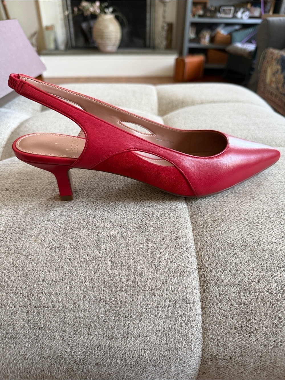 Linea Paolo Corley Pointed Toe Slingback Kitten Heel Pumps Red 8.5 9.5
